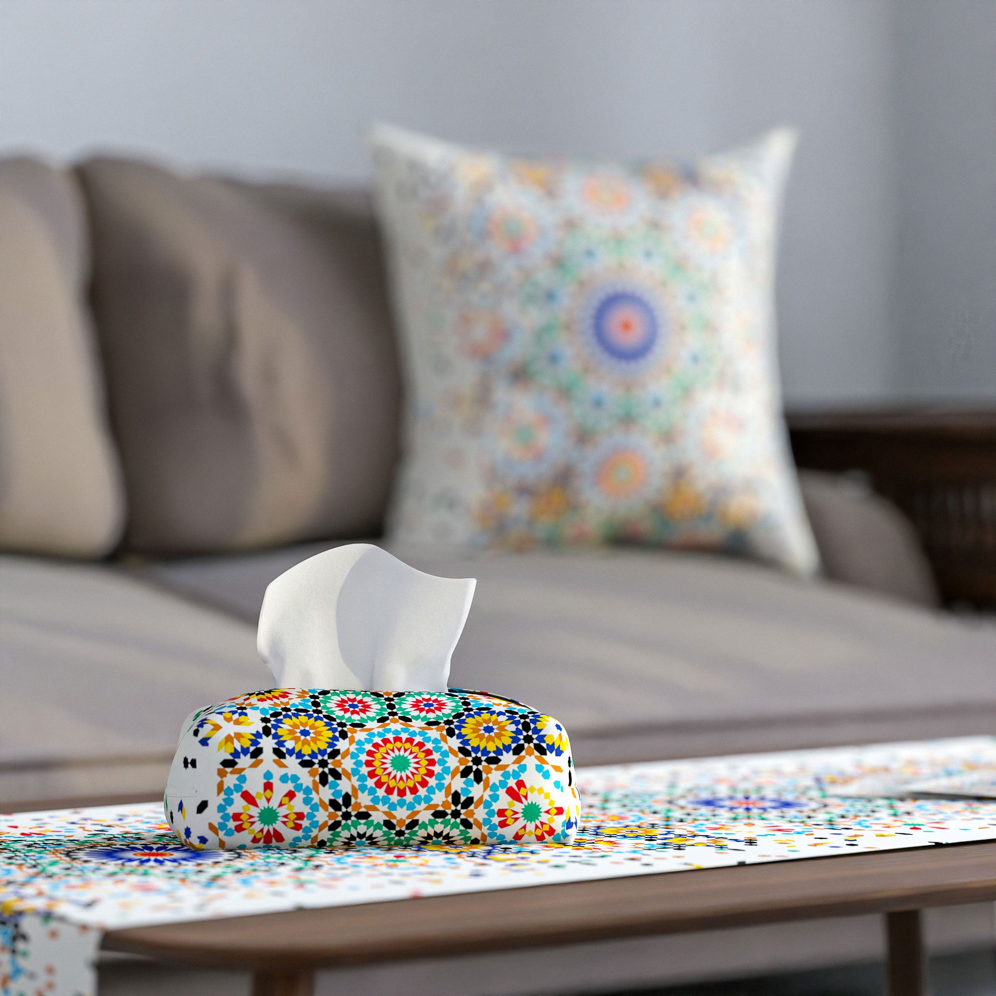 Bahja ( Runner + 2 Cushion Cover + 4 Coasters + 3 Fabric Posters + Tissue Box) Bundle