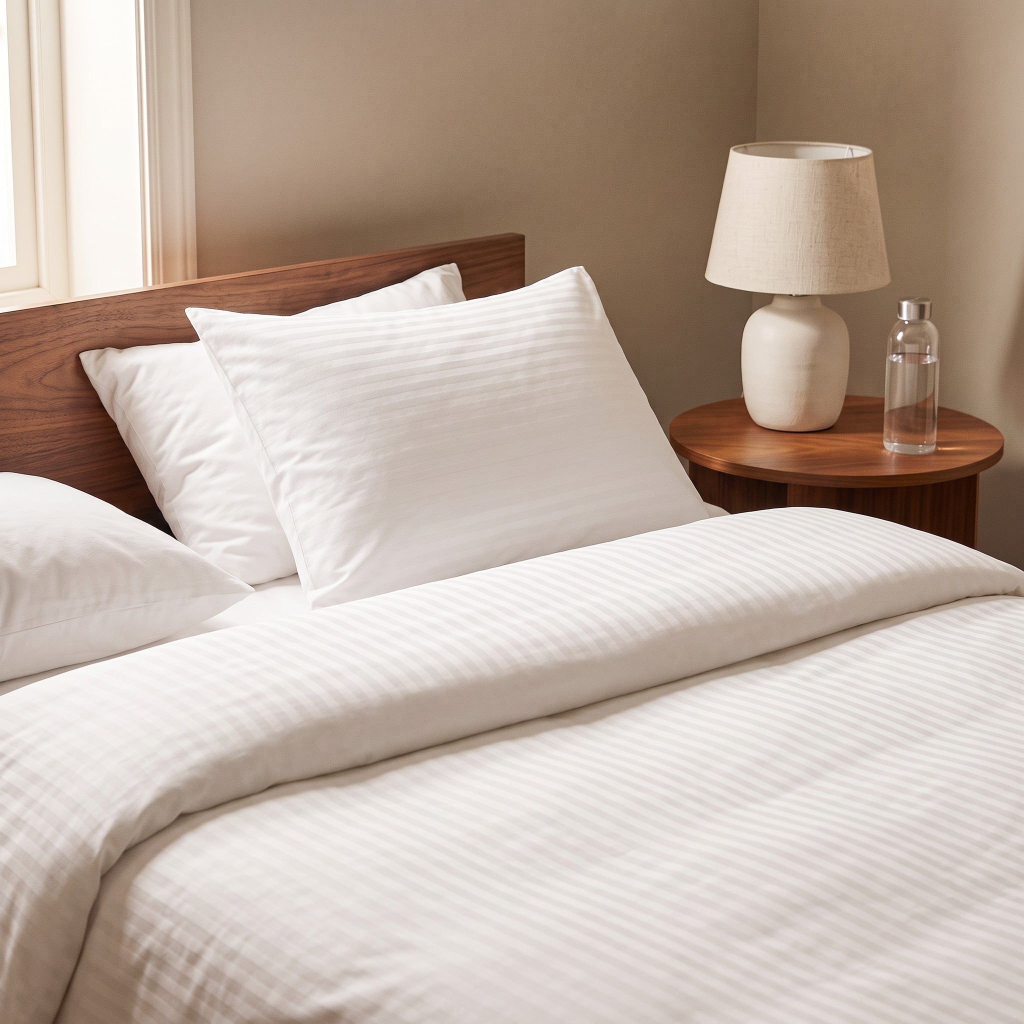 HOTEL DUVET COVER - ESSENTIAL SETS - 100% COTTON PREMIUM STRIPED SATEEN - 300 TC