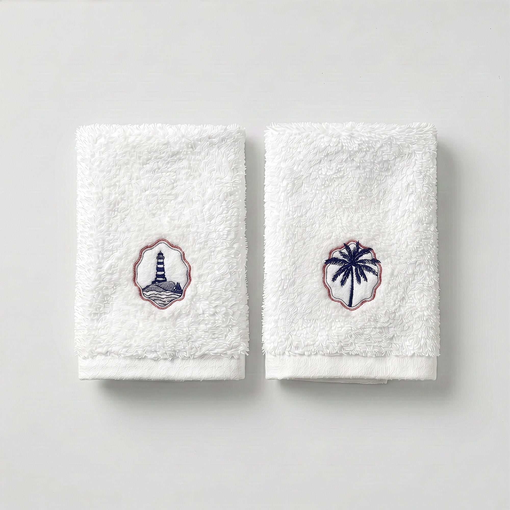 Summer Guest Cotton Towels - Embroidered  - White 600GSM - Set of 2
