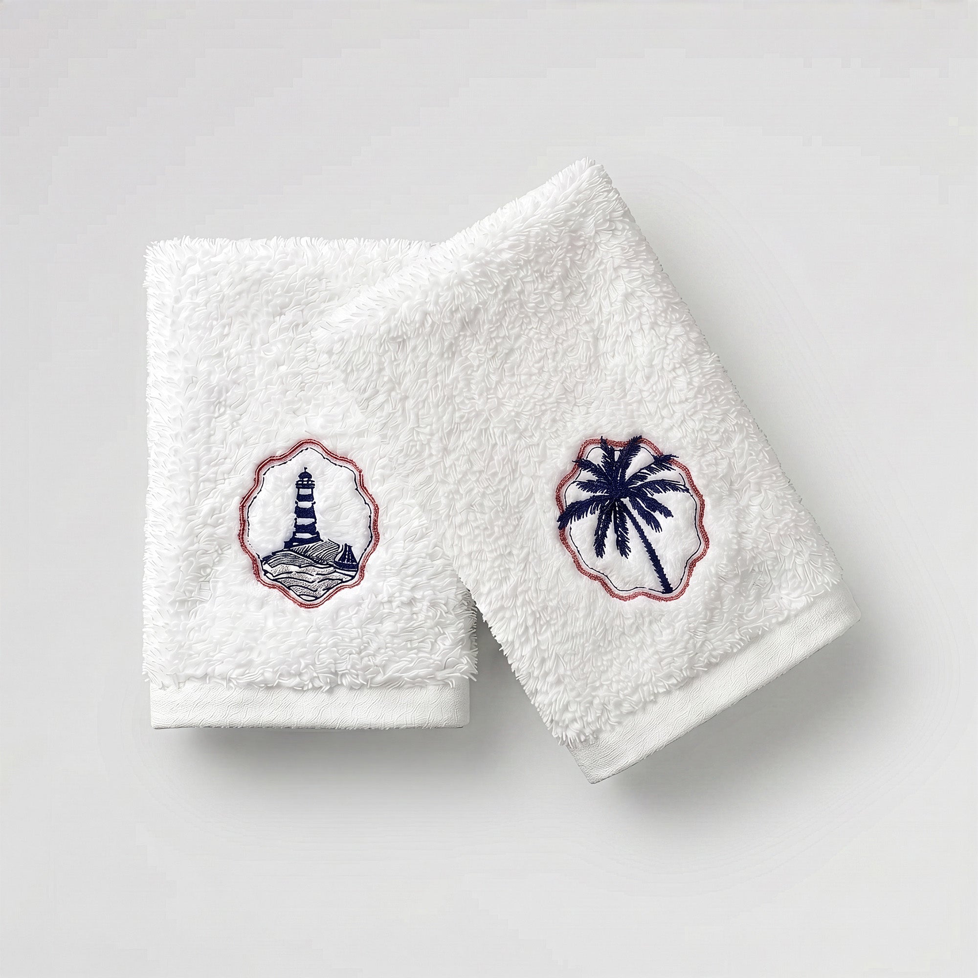 Summer Guest Cotton Towels - Embroidered  - White 600GSM - Set of 2