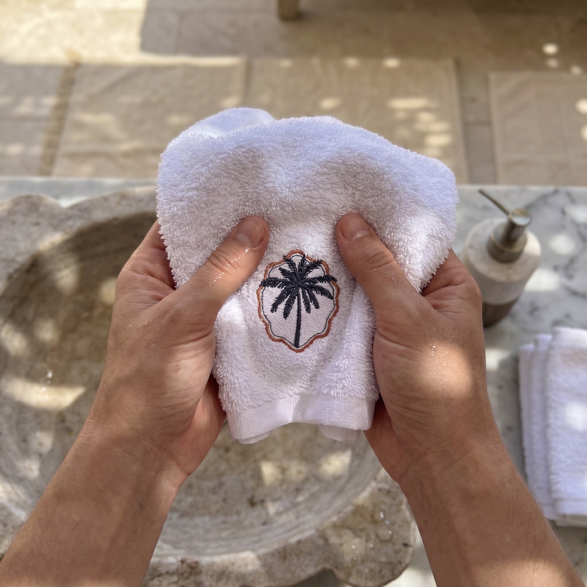 Summer Guest Cotton Towels - Embroidered  - White 600GSM - Set of 2