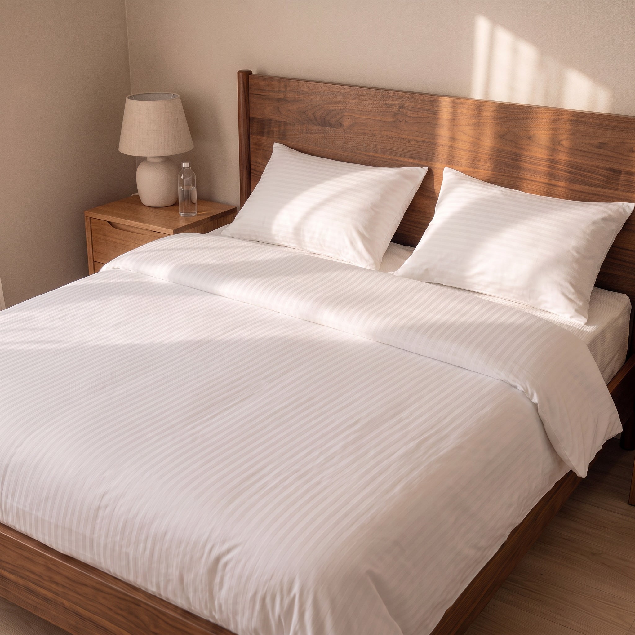 HOTEL DUVET COVER - ESSENTIAL SETS - 100% COTTON PREMIUM STRIPED SATEEN - 300 TC