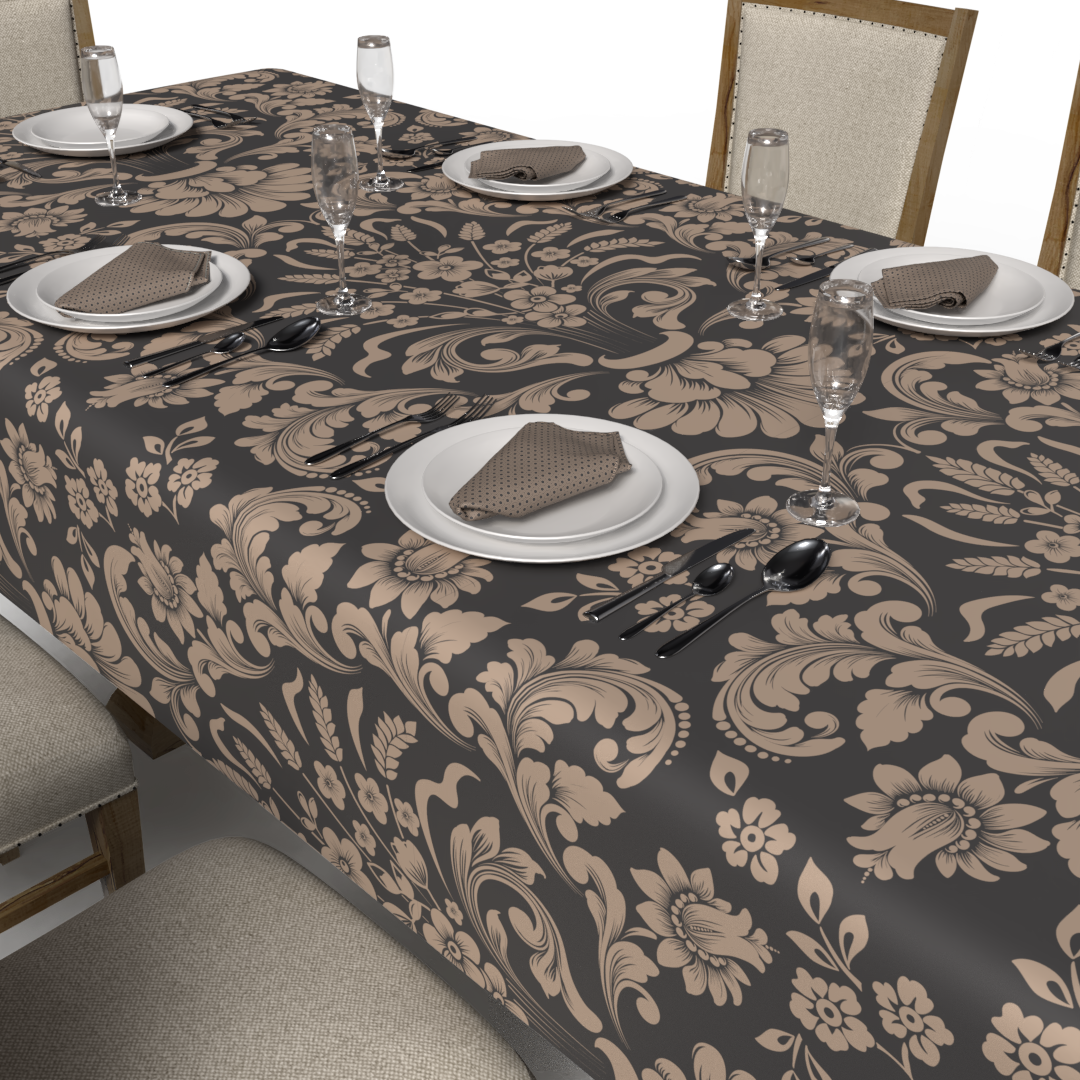 Helen Tablecloth & Napkins Set - Grey & Cafe