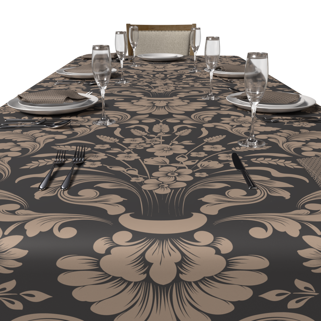 Helen Tablecloth & Napkins Set - Grey & Cafe