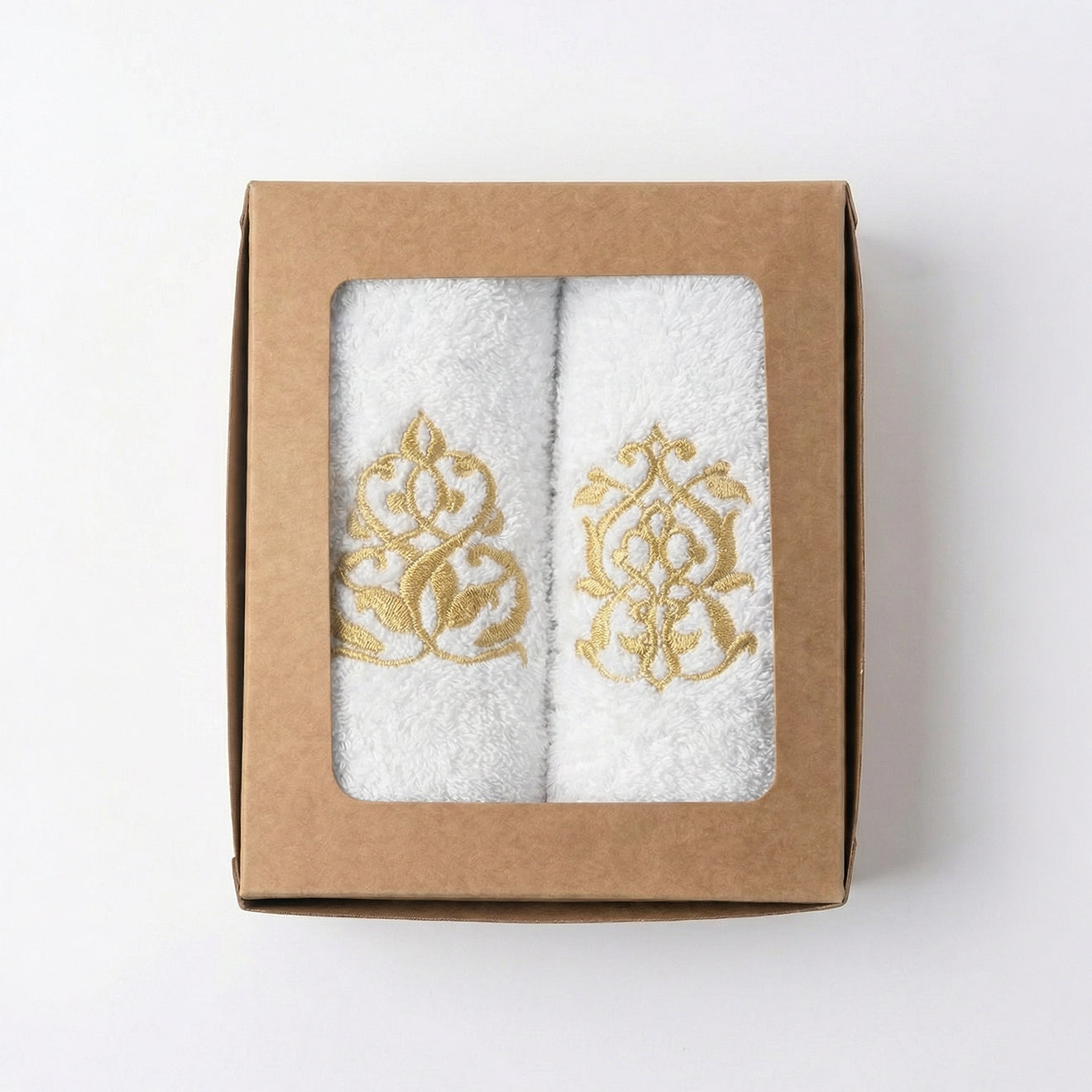 Guest Cotton Towels - Embroidered  - White 600GSM - Set of 2