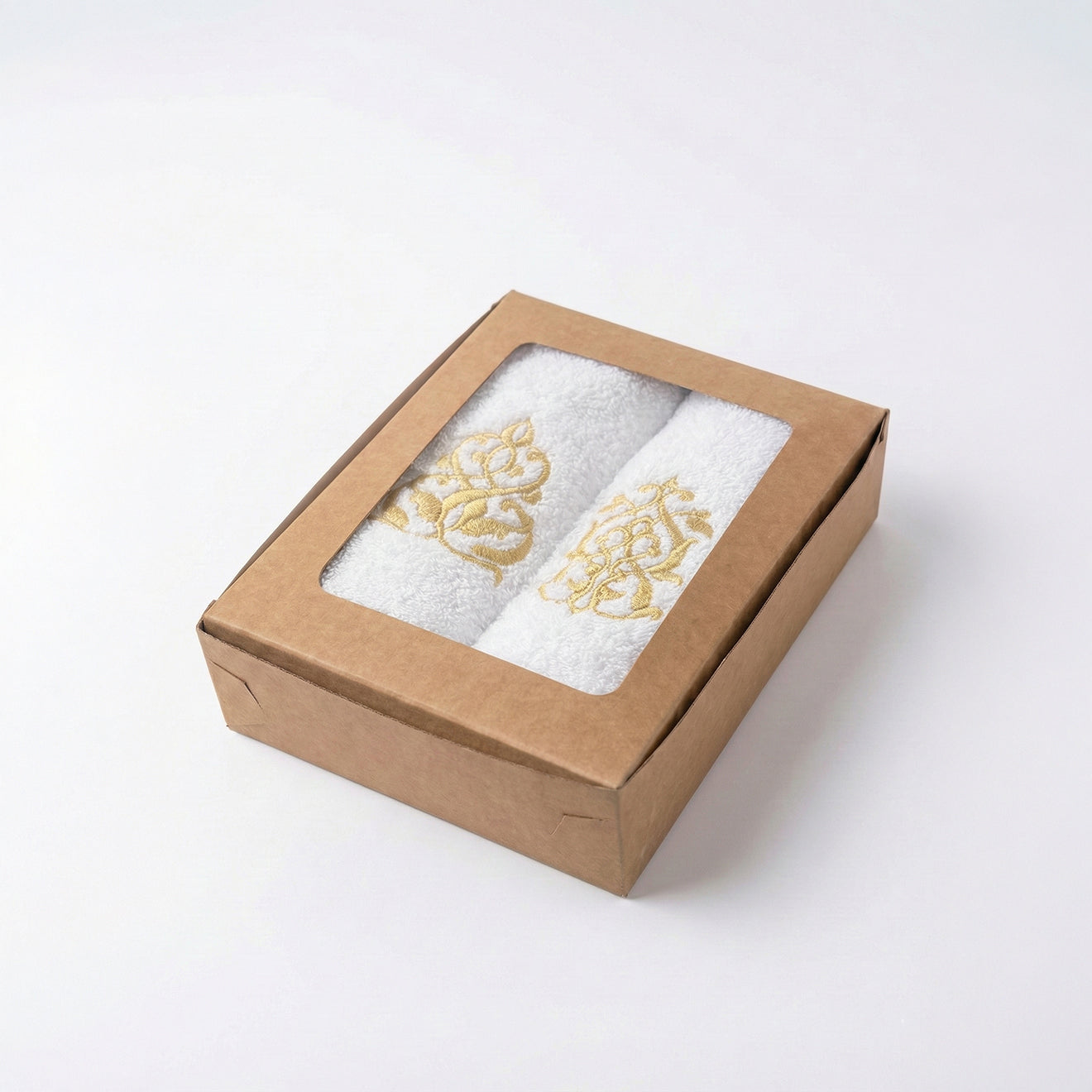 Guest Cotton Towels - Embroidered  - White 600GSM - Set of 2