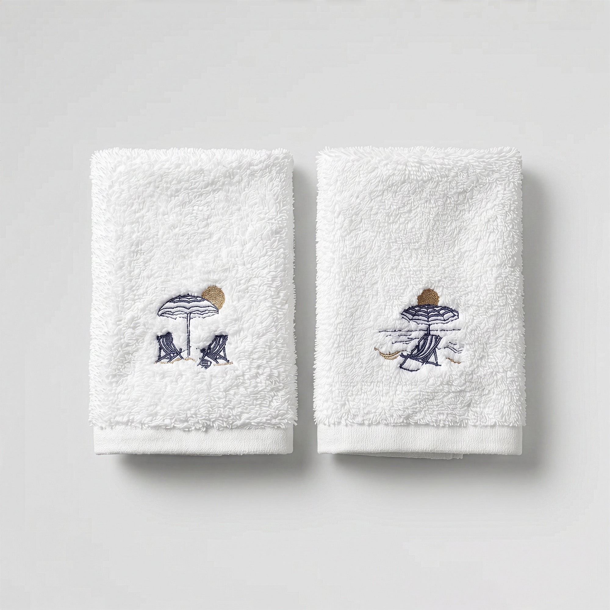 Summer Guest Cotton Towels - Embroidered  - White 600GSM - Set of 2