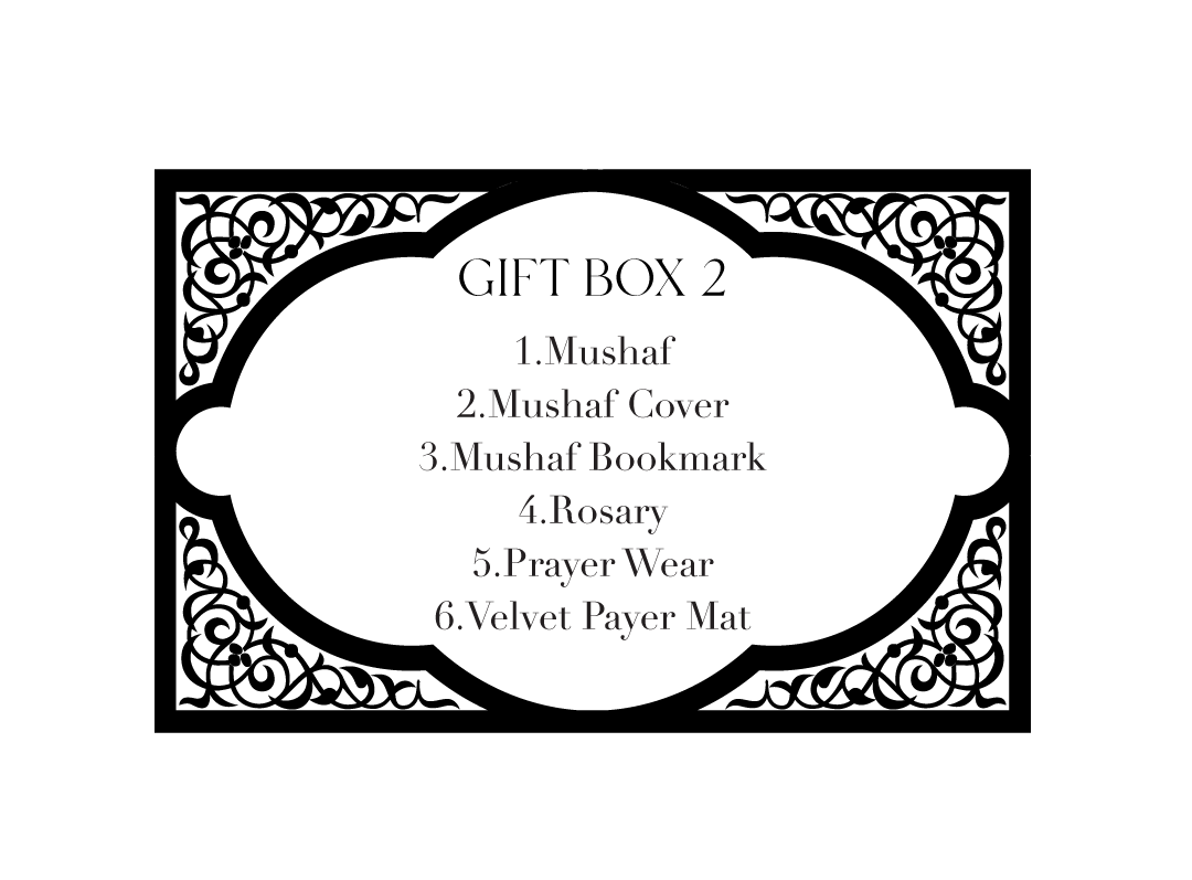 Gift Box 2 (Mushaf + Mushaf Cover + Mushaf Bookmark + Rosary + Prayer Wear + Velvet Payer Mat )
