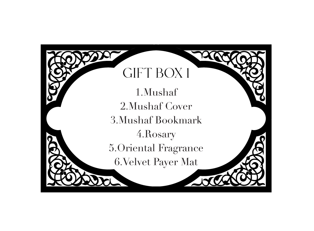 Gift Box 1 (Mushaf + Mushaf Cover + Mushaf Bookmark + Rosary +  Velvet Payer Mat + Oriental Fragrance )