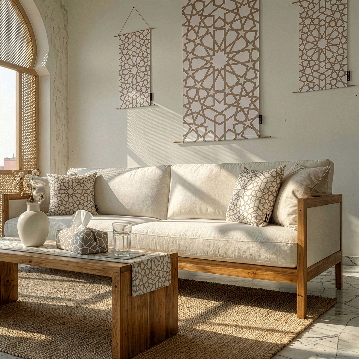 Nova ( Runner + 2 Cushion Cover + 4 Coasters + 3 Fabric Posters + Tissue Box) Bundle