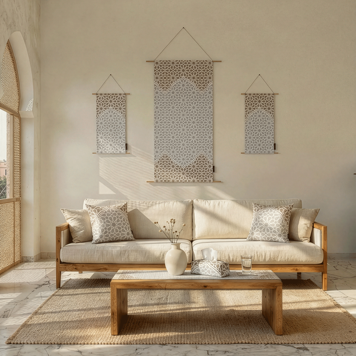 Morish ( Runner + 2 Cushion Cover + 4 Coasters + 3 Fabric Posters + Tissue Box) Bundle