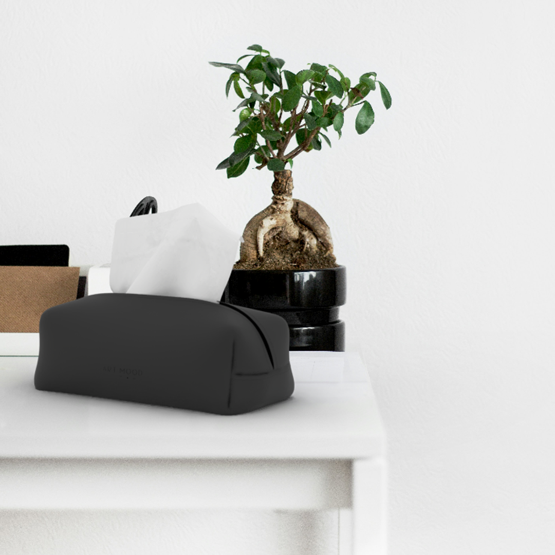 Tissue Box - Black Leather