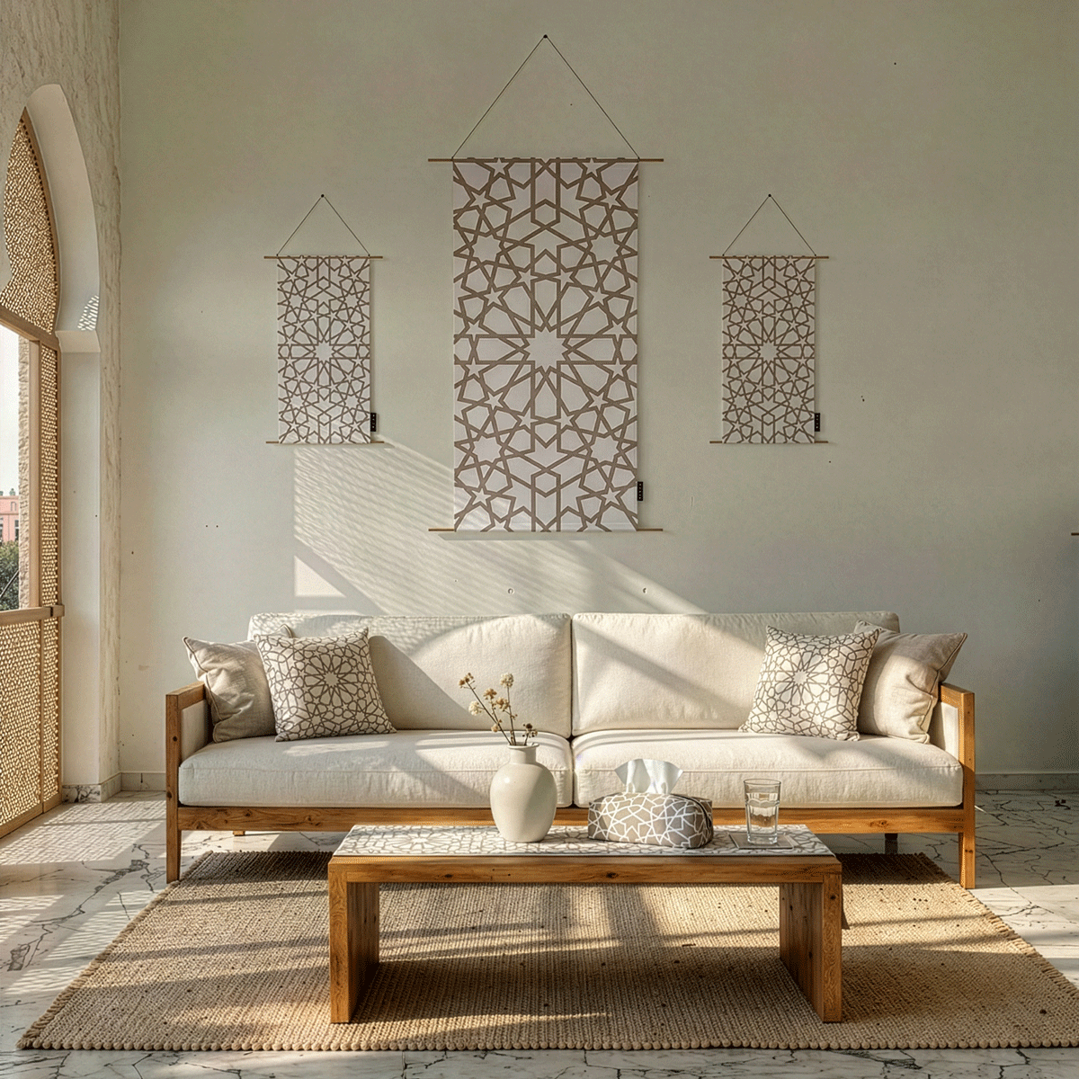 Nova ( Runner + 2 Cushion Cover + 4 Coasters + 3 Fabric Posters + Tissue Box) Bundle