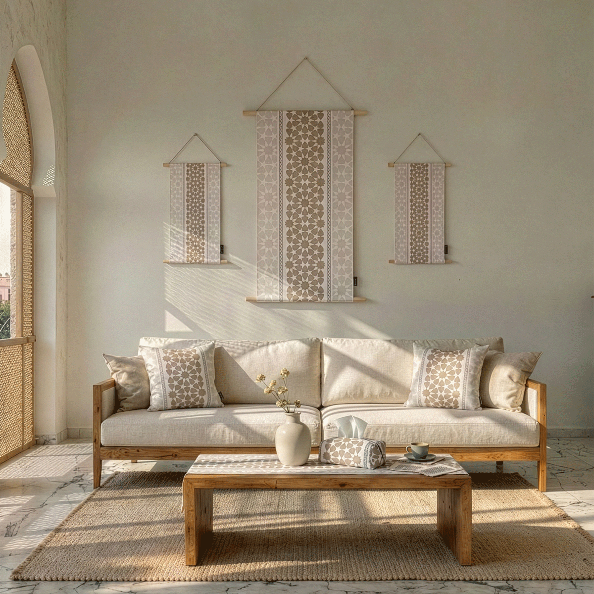 Oasis ( Runner + 2 Cushion Cover + 4 Coasters + 3 Fabric Posters + Tissue Box) Bundle