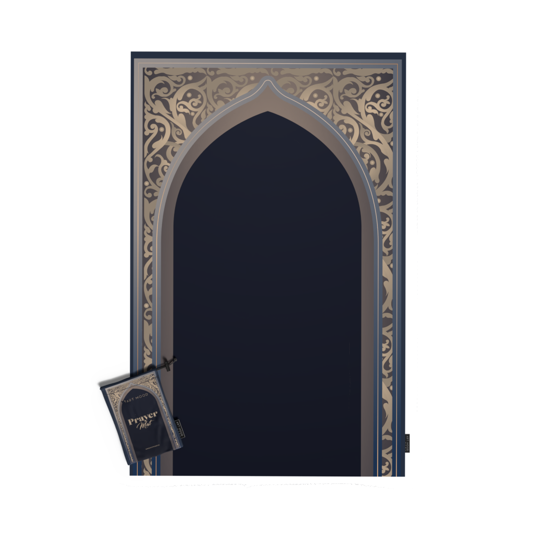 Prayer Mat AL-Hedaya Dark Blue & Beig - Waterproof Pocket Size