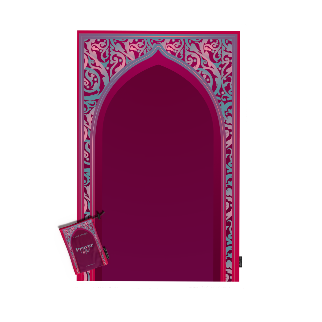 Prayer Mat AL-Hedaya Dark Fuchsia & Turquoise - Waterproof Pocket Size