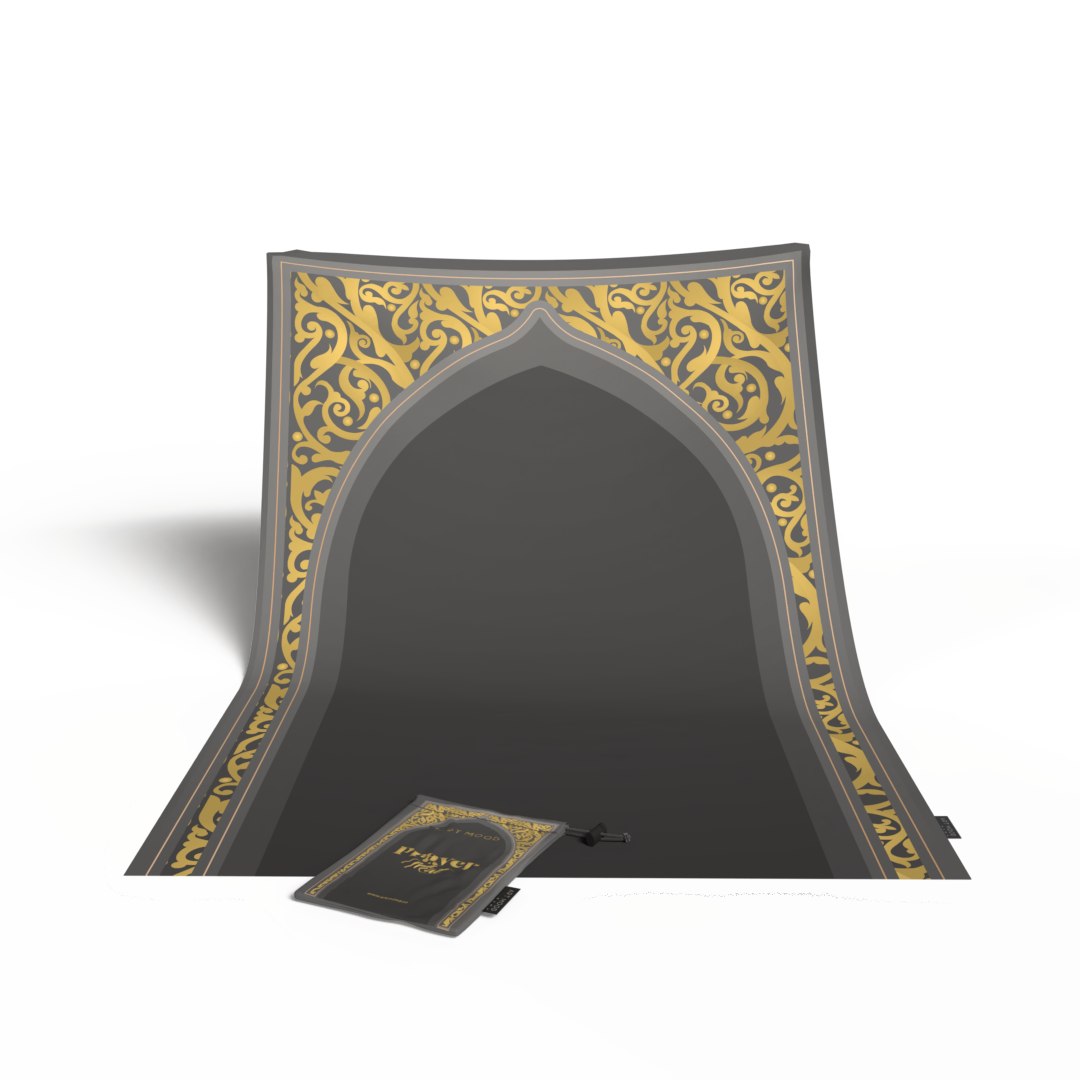 Prayer Mat AL-Hedaya Grey & Gold - Waterproof Pocket Size