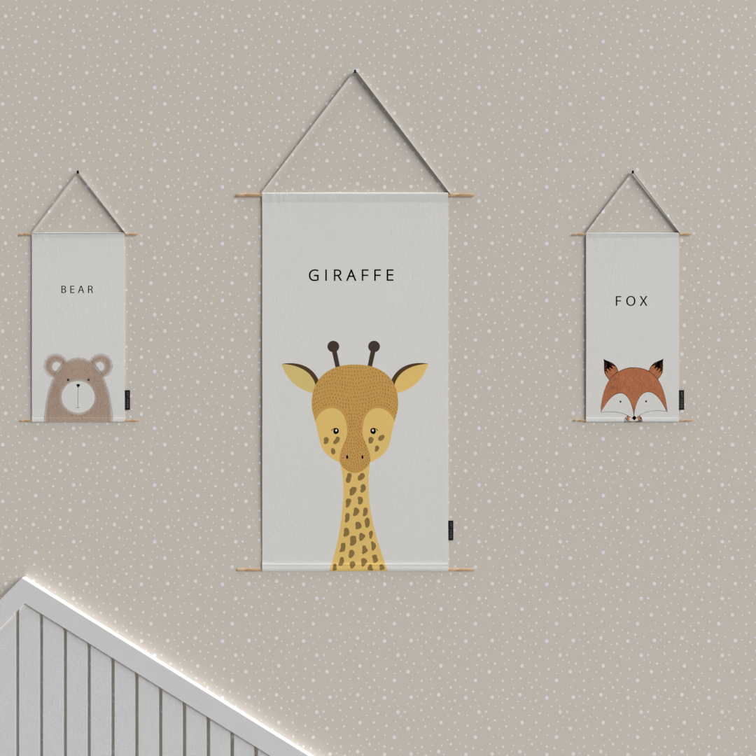 Giraffe, Bear & Fox Fabric Posters Set