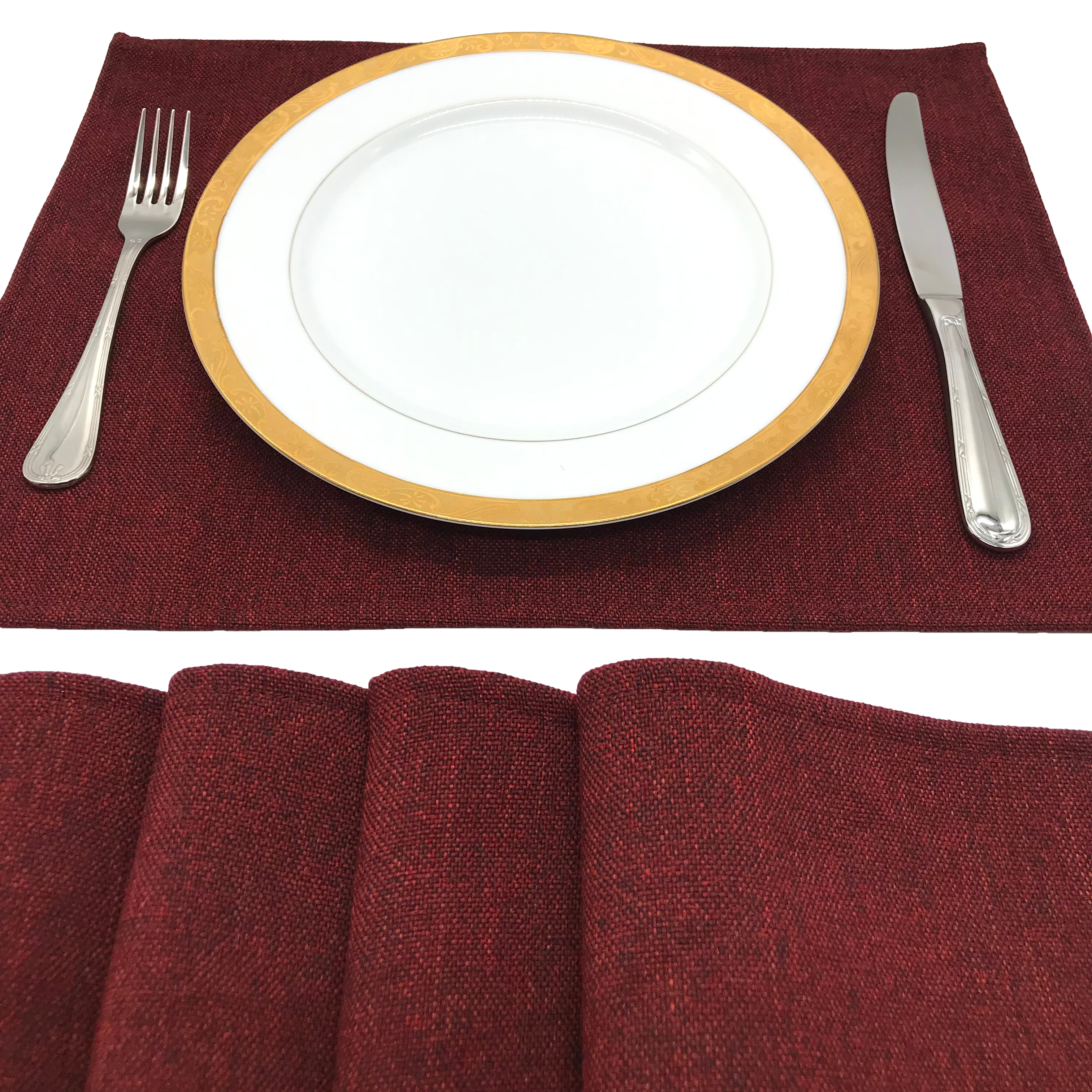 Linen Placemats & Runner Set - Dark Red