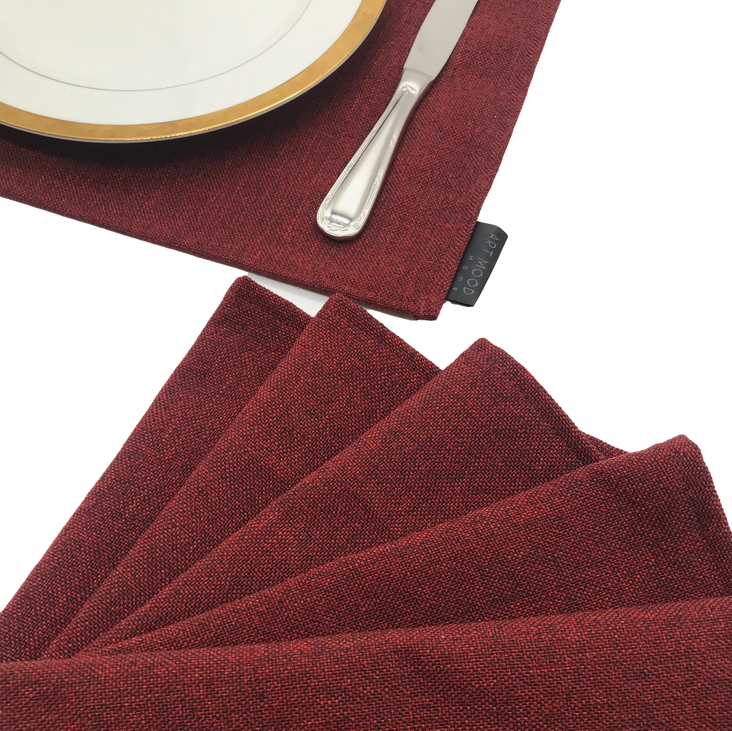 Linen Placemats & Runner Set - Dark Red