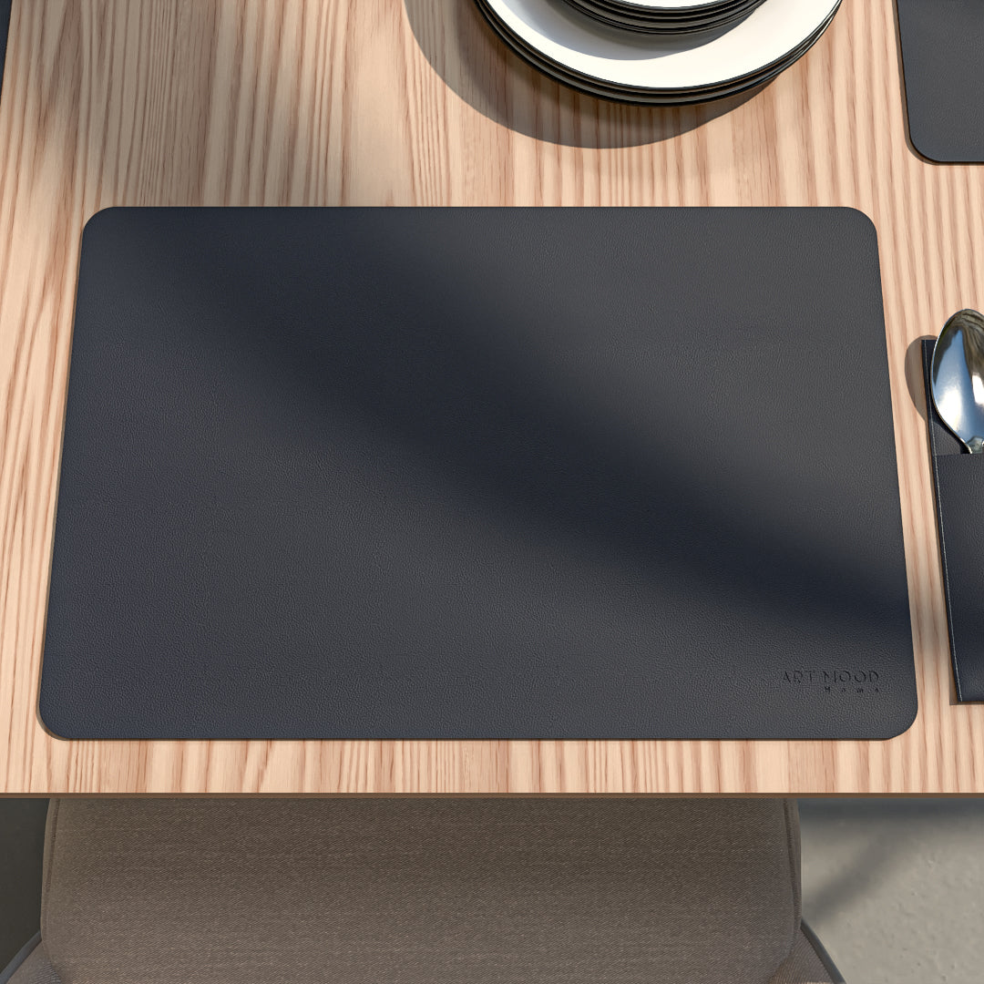Leather Placemats & Cover holder - Dark Blue