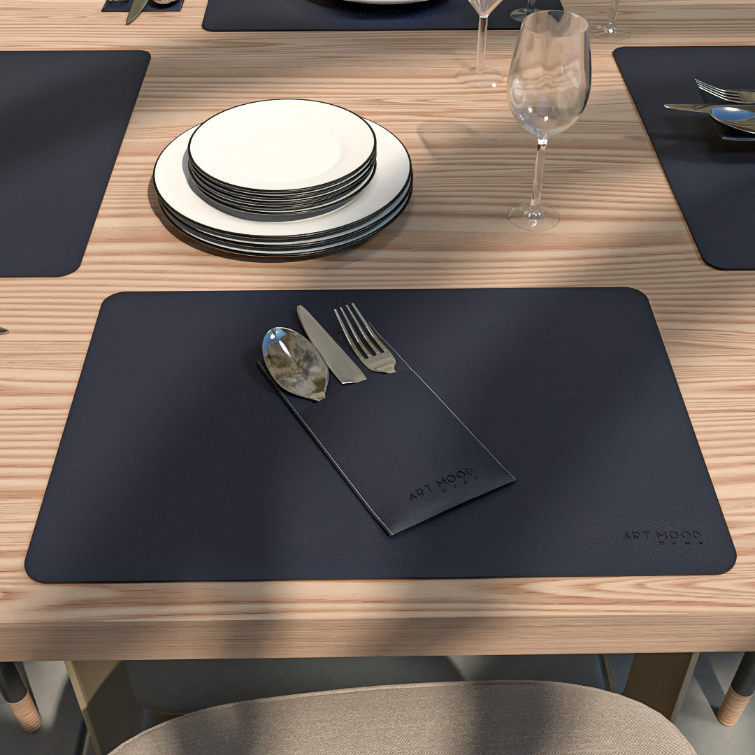 Sets de Table et Support de Couverture en Cuir - Bleu Foncé