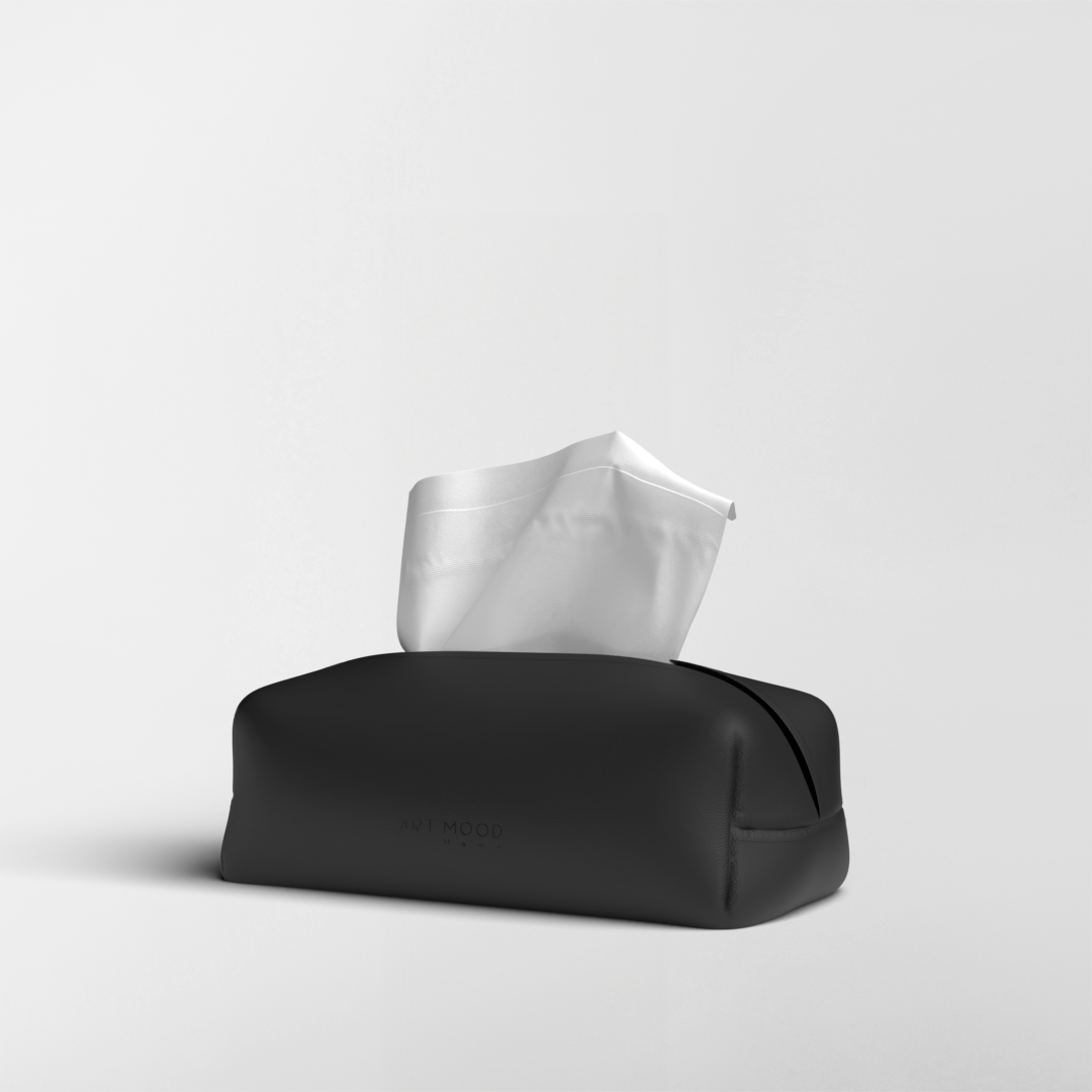 Tissue Box - Black Leather