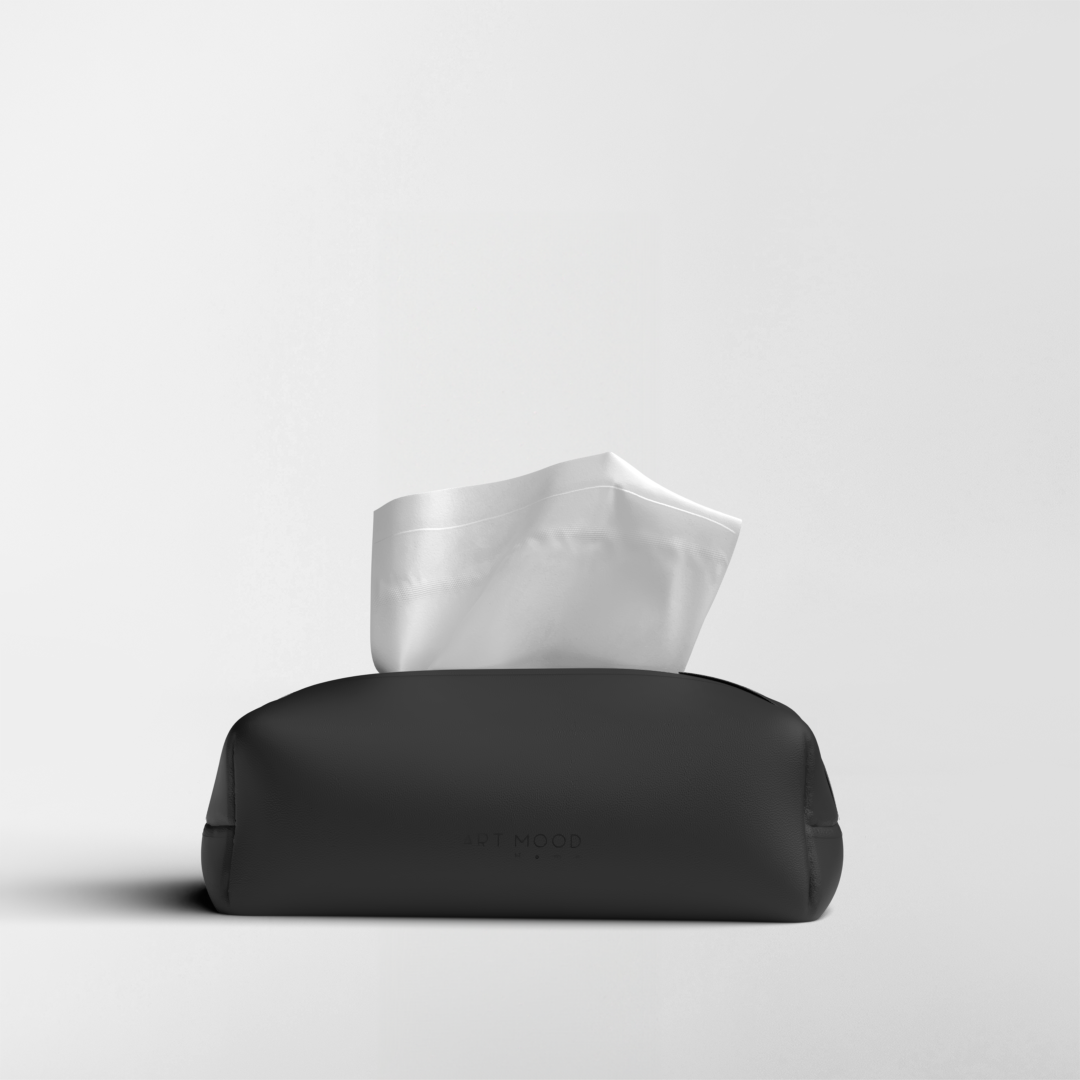 Tissue Box - Black Leather