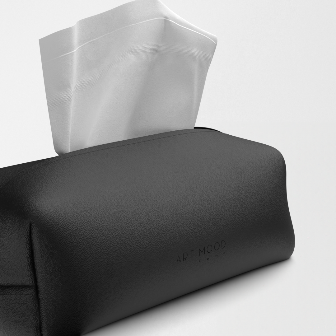 Tissue Box - Black Leather