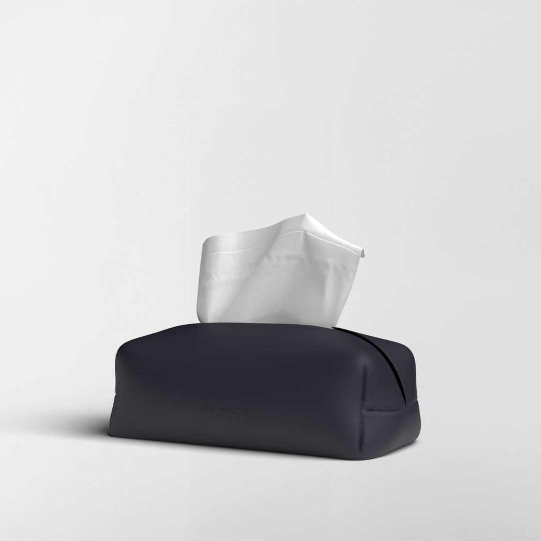 Tissue Box - Dark Blue Leather