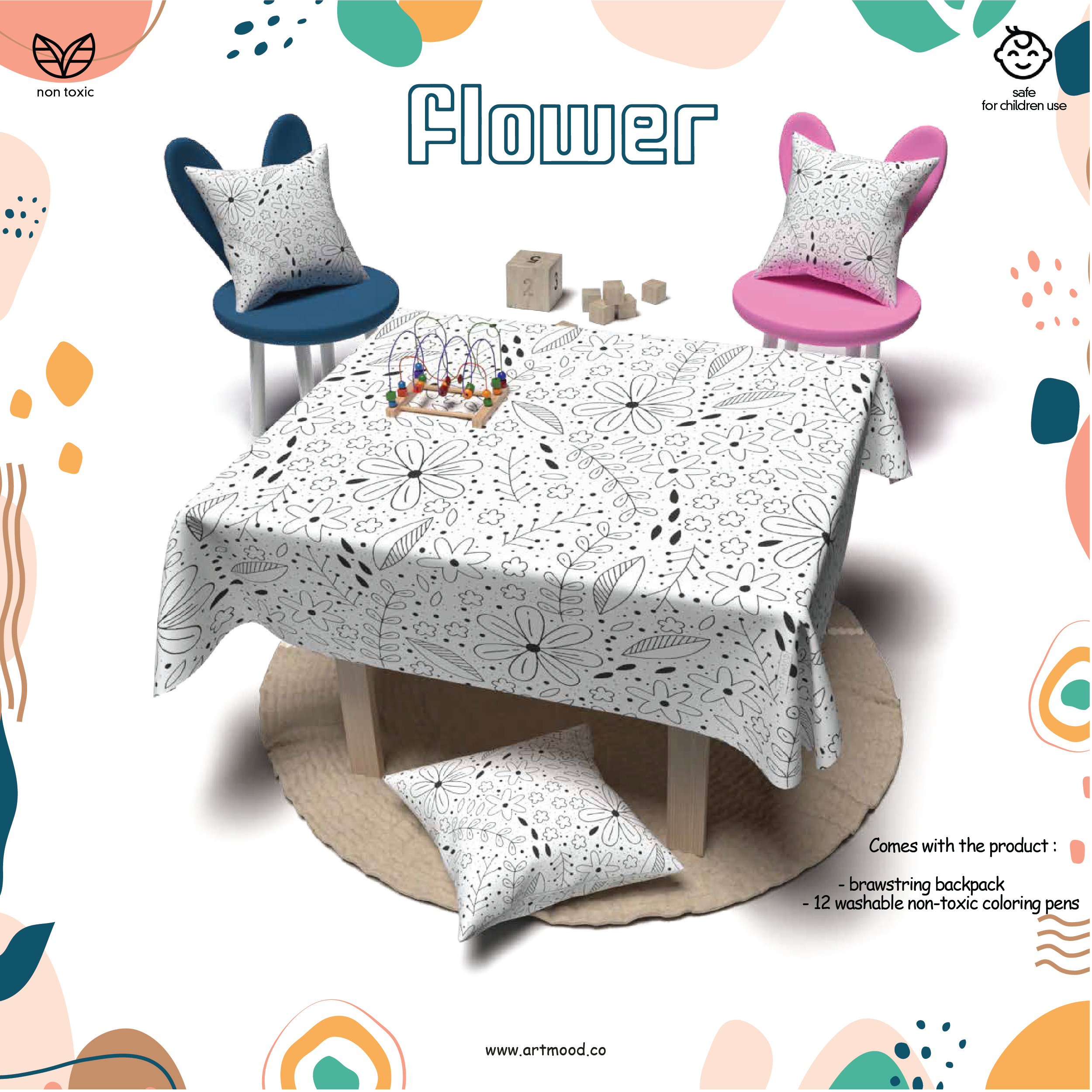 Nappe à colorier - Design Fleurs