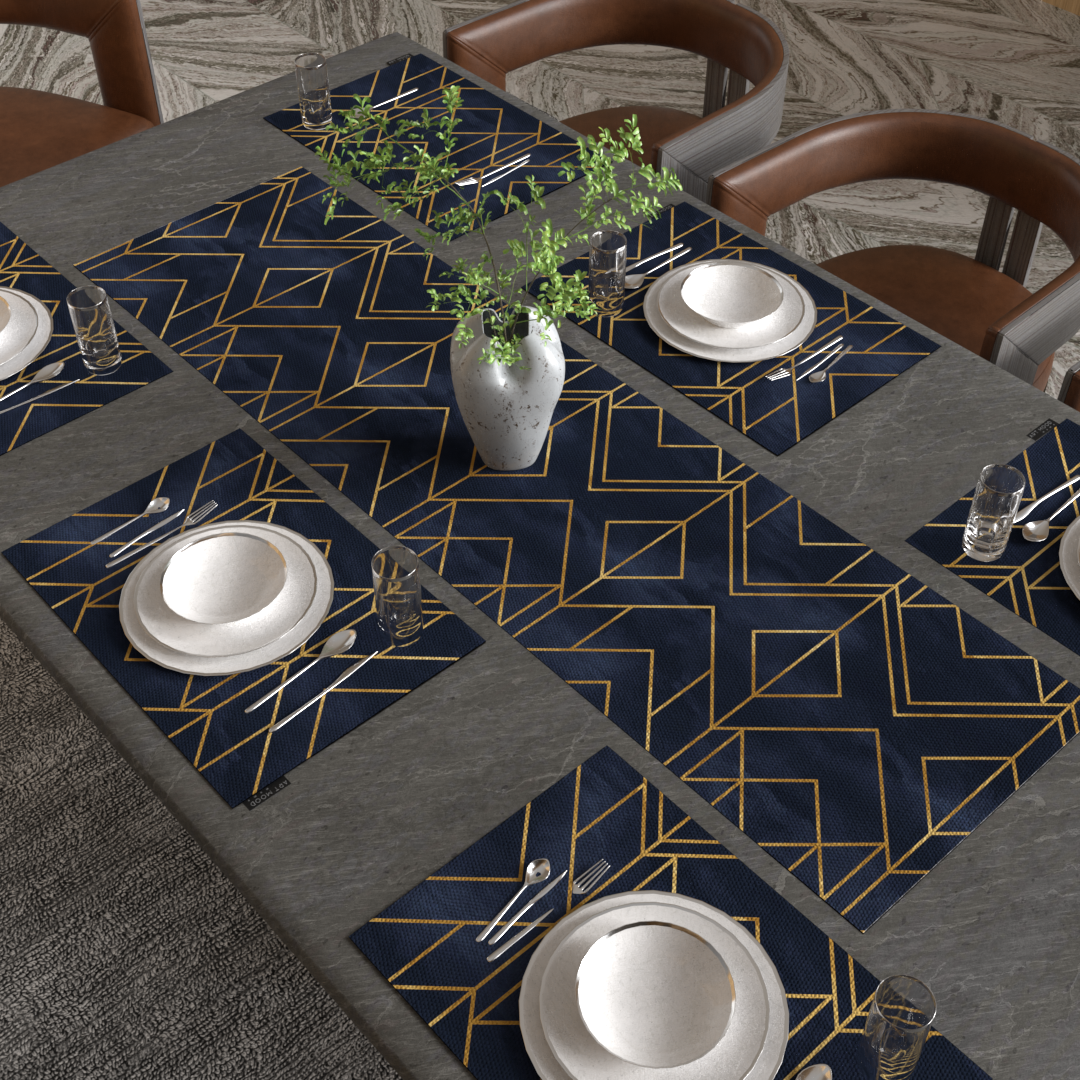 Ensemble de sets de table et chemin de table Golds bleu foncé