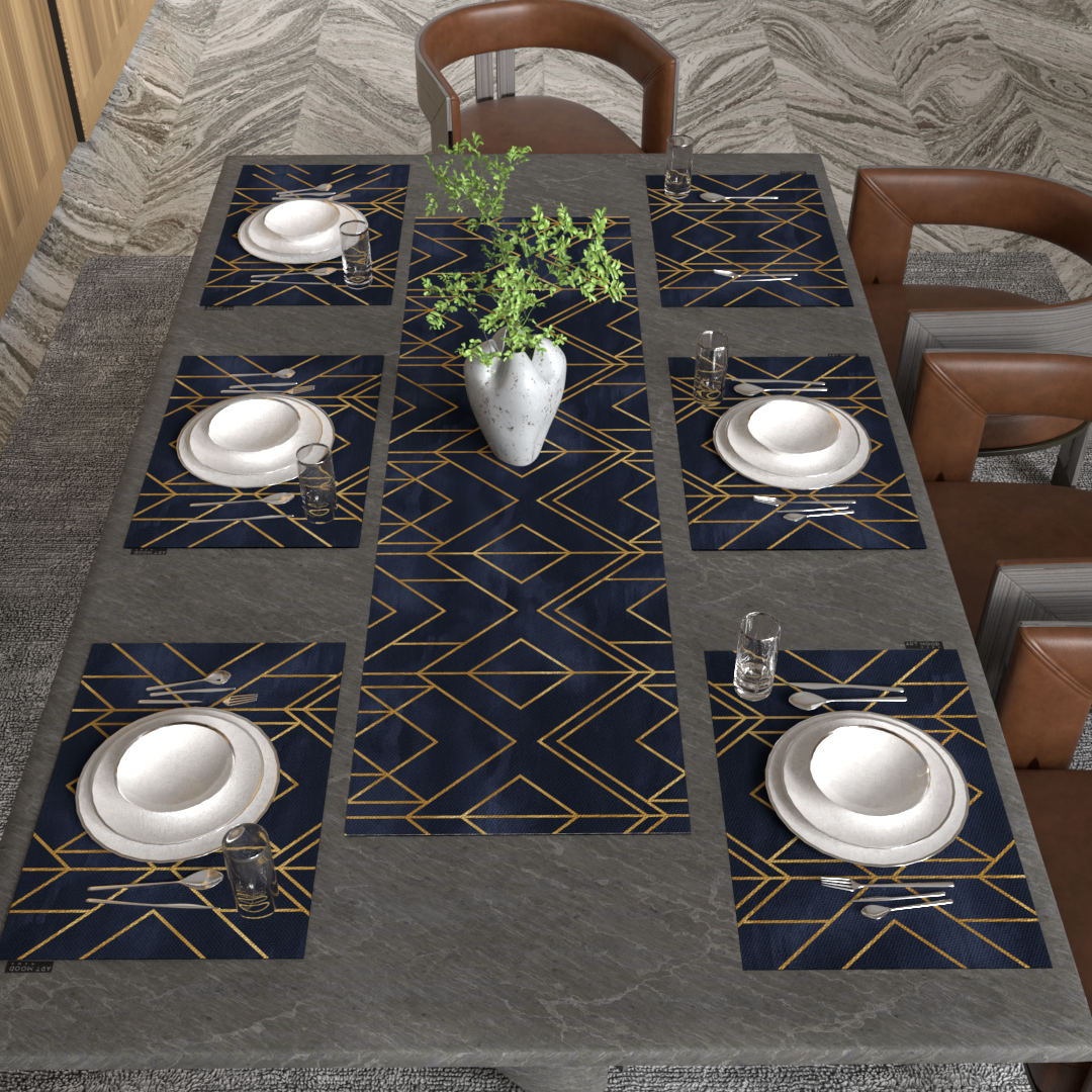 Ensemble de sets de table et chemin de table Golds bleu foncé