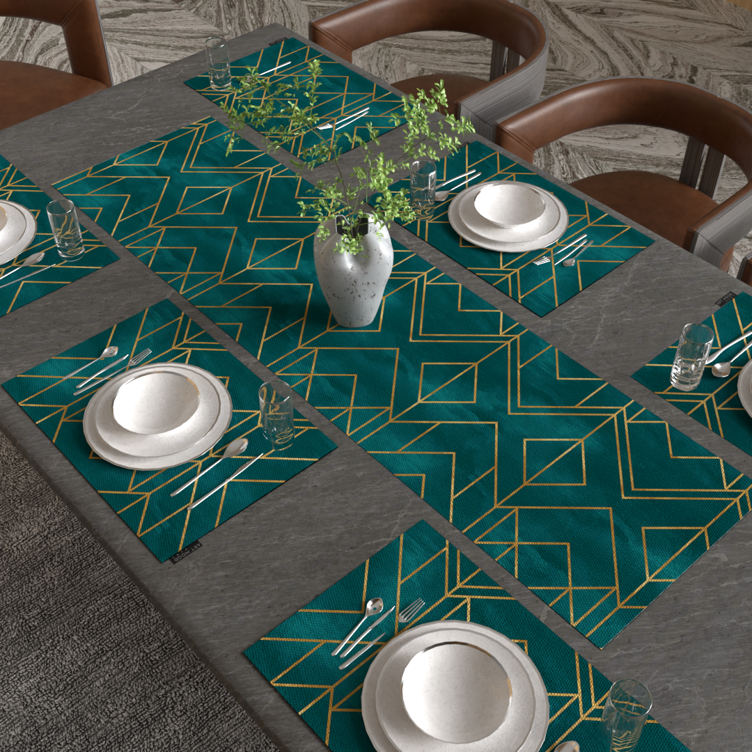 Ensemble de sets de table et chemin de table Golds Sarcelle