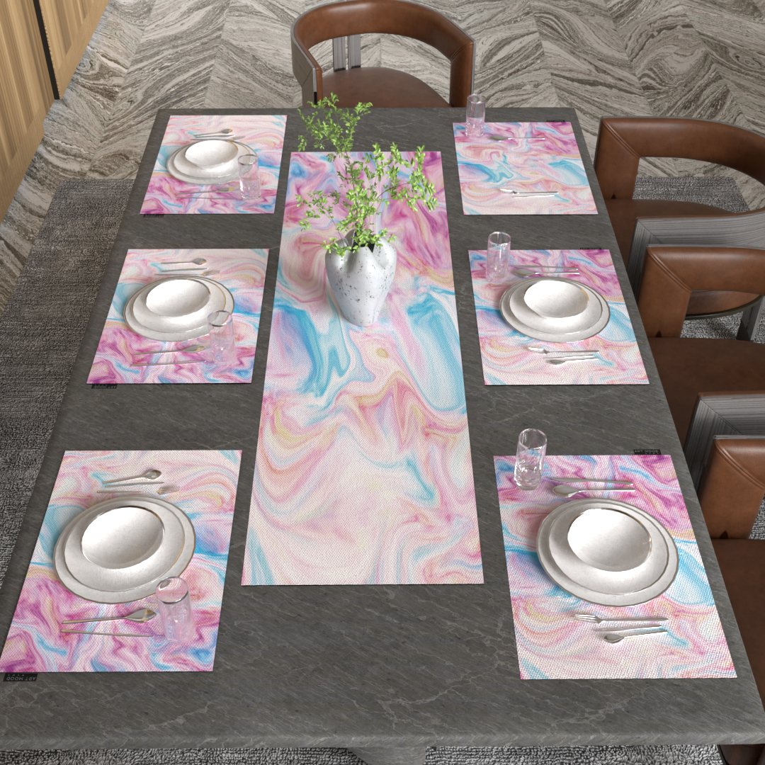 Pinky Marble Placemats & Runner Set