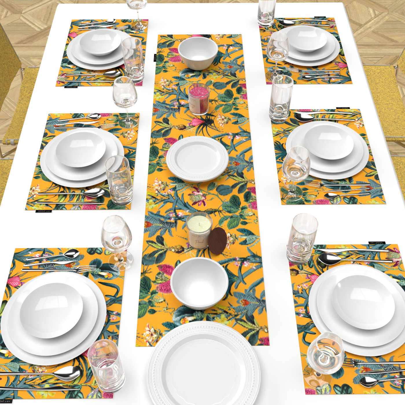 Floral Yellow Placemats & Runner Set