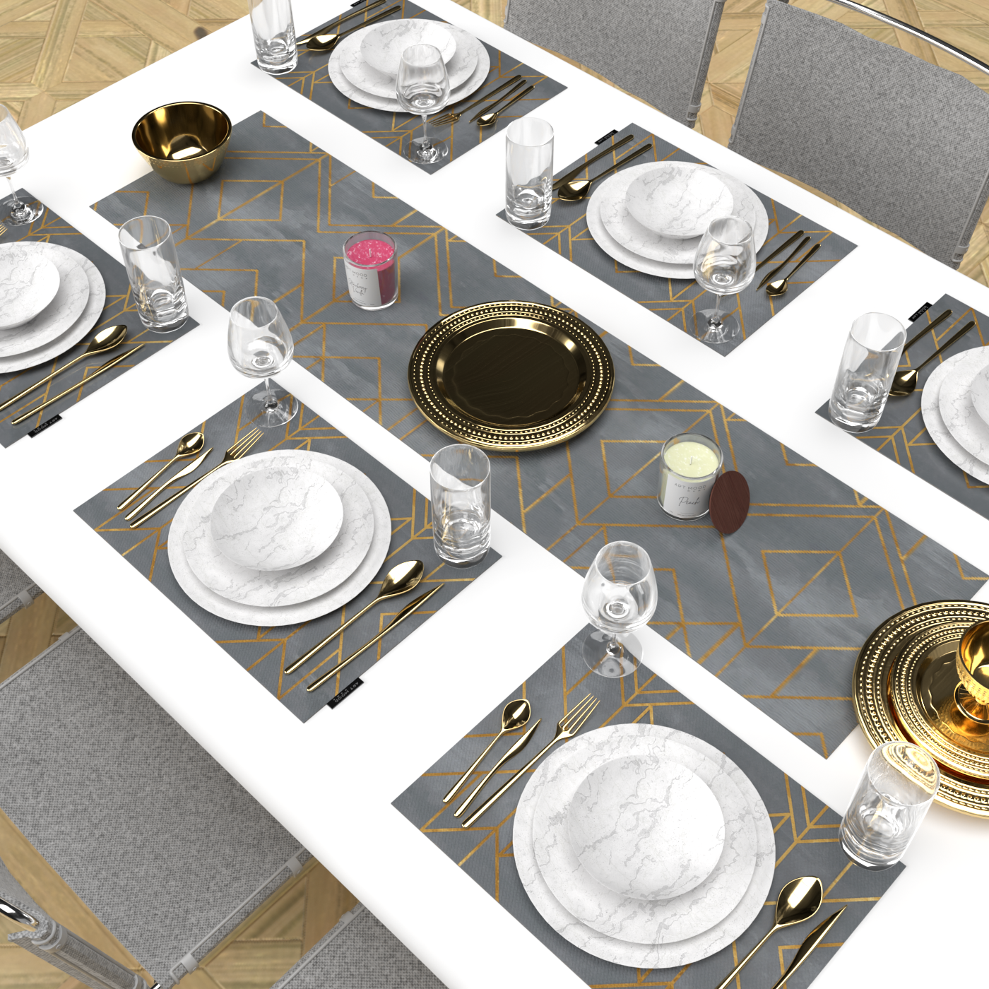 Ensemble de sets de table et chemin de table Golds Grey